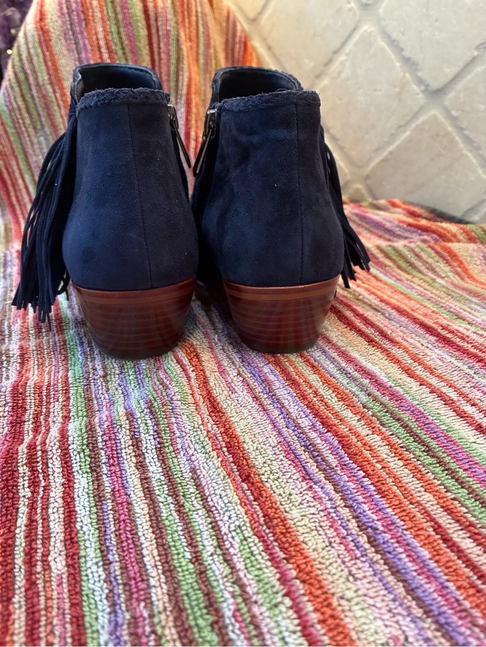 Sam Edelman Navy Suede Tassel Ankle Booties - Picture 3 of 6